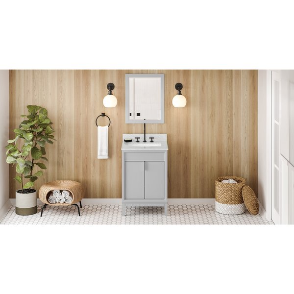 Jeffrey Alexander 24In. Grey Theodora Vanity, White Carrara Marble Vanity Top, Undermount Rectangle Bowl VKITTHE24GRWCR